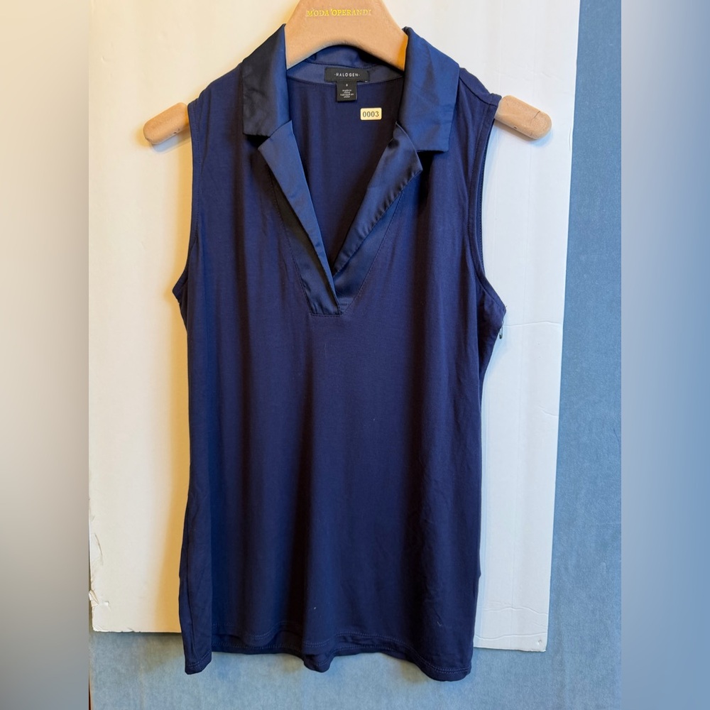 Halogen NAVY Blue V-Neck‎ Blouse NWOT Size Small